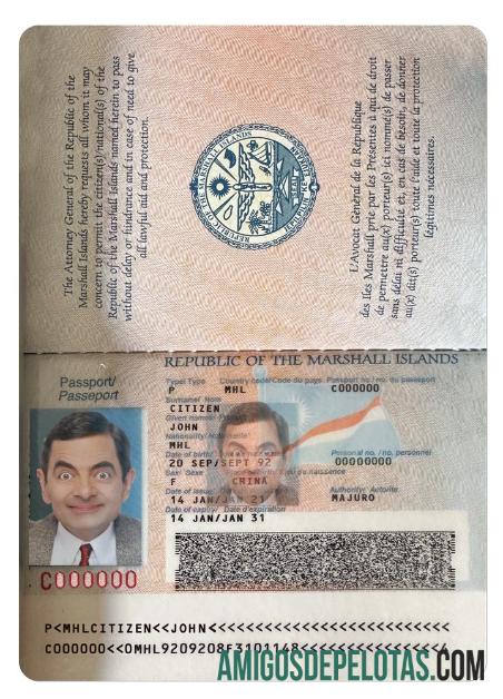 Passaporte das Ilhas Marshall exemplo real